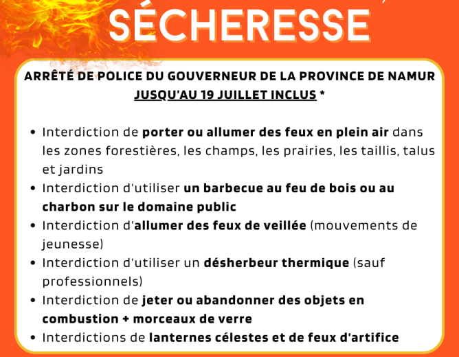 Pour information – Arrêté de police du Gouverneur – Application immédiate – Sécheresse