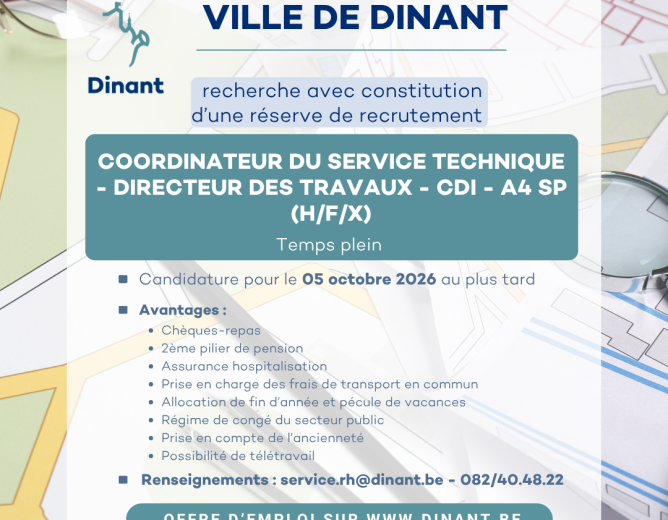 Offre d’emploi – coordinateur du service technique – directeur des travaux – CDI* – A4 SP – temps plein (H/F/X)