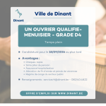 OFFRE D&rsquo;EMPLOI – Un ouvrier menuisier – Grade D4 – Temps plein (H/F/X)