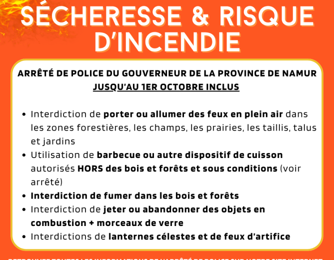 Gouverneur de la Province de Namur – Arrêté de police – 25.09.26 – Sécheresse & risque d&rsquo;incendie